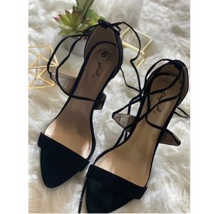 Qupid Black Lace-up Heels